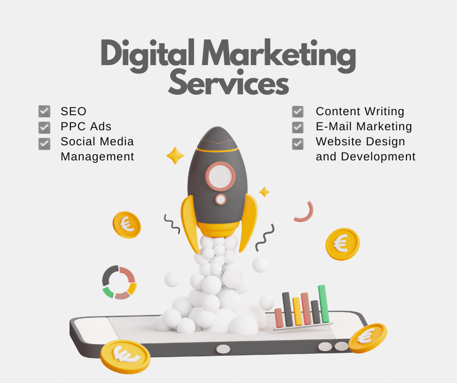 Blue and Orange Modern Digital Marketing Services Facebook Post 1